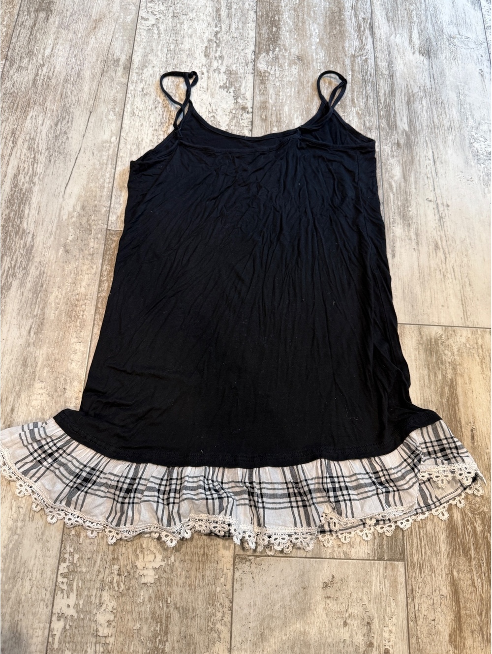Jodifl L Black Plaid Lace Cami Tunic Y2K Coquette Grunge